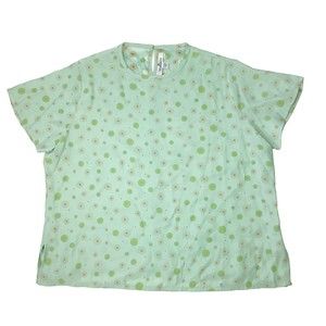 Emmelle Women's XL - 1X Silky Short Sleeve Shirt Blouse Top Green Mint Flower